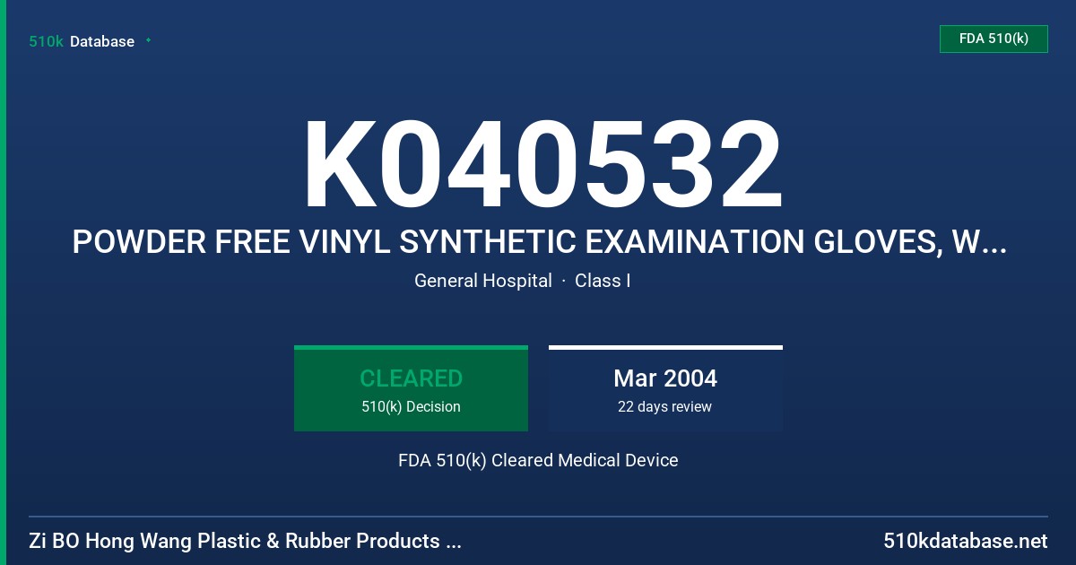 K040532 POWDER FREE VINYL SYNTHETIC EXAMINATION GLOVES, WHITE COLOR (SENSI-PRO) FDA 510(k) Cleared Medical Device