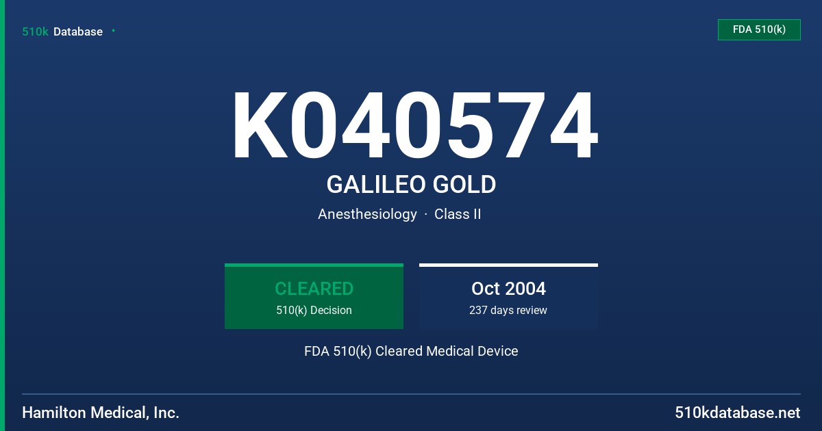 K040574 GALILEO GOLD FDA 510(k) Cleared Medical Device