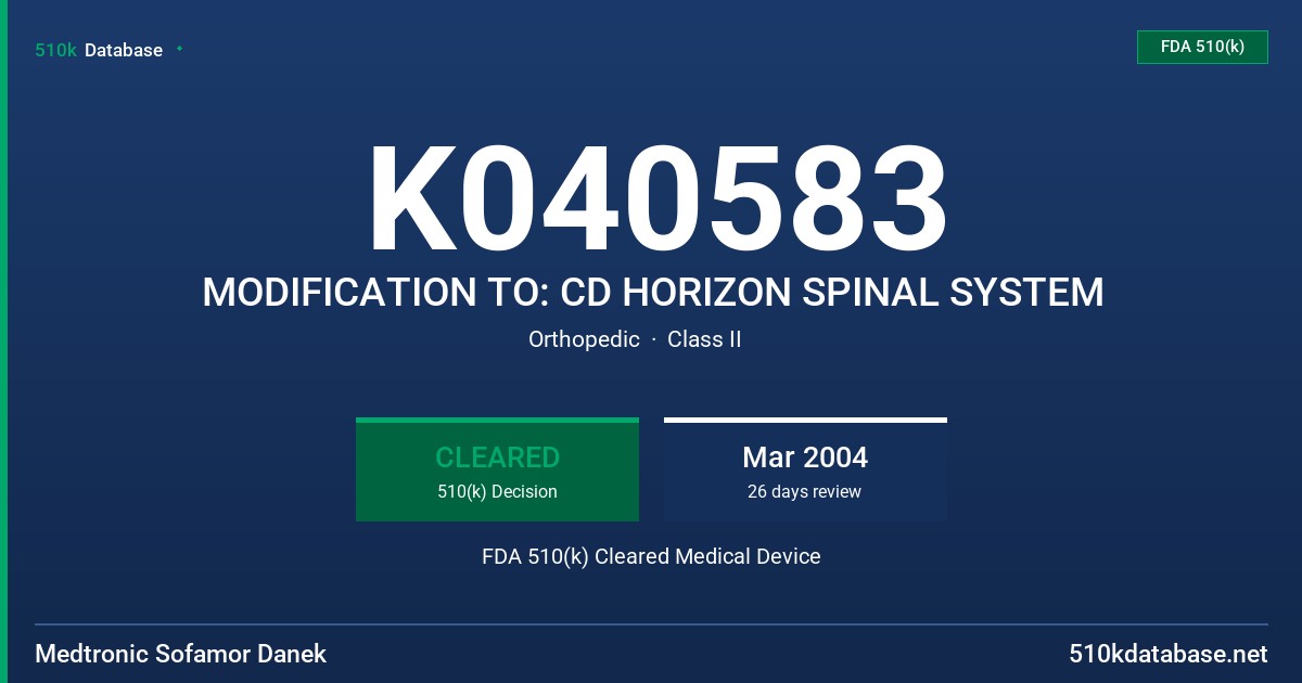K040583 MODIFICATION TO: CD HORIZON SPINAL SYSTEM FDA 510(k) Cleared Medical Device