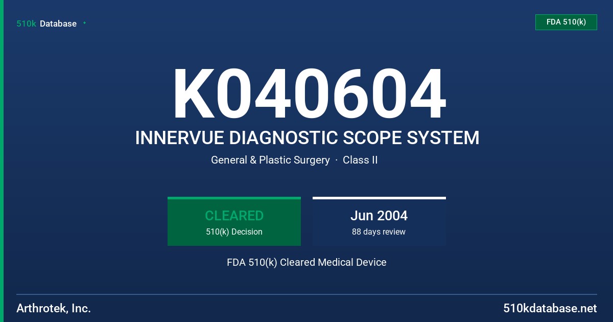 K040604 INNERVUE DIAGNOSTIC SCOPE SYSTEM FDA 510(k) Cleared Medical Device