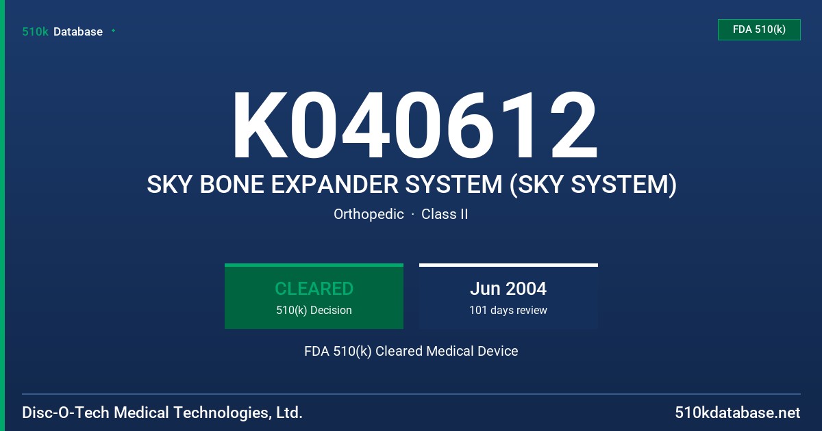 K040612 SKY BONE EXPANDER SYSTEM (SKY SYSTEM) FDA 510(k) Cleared Medical Device