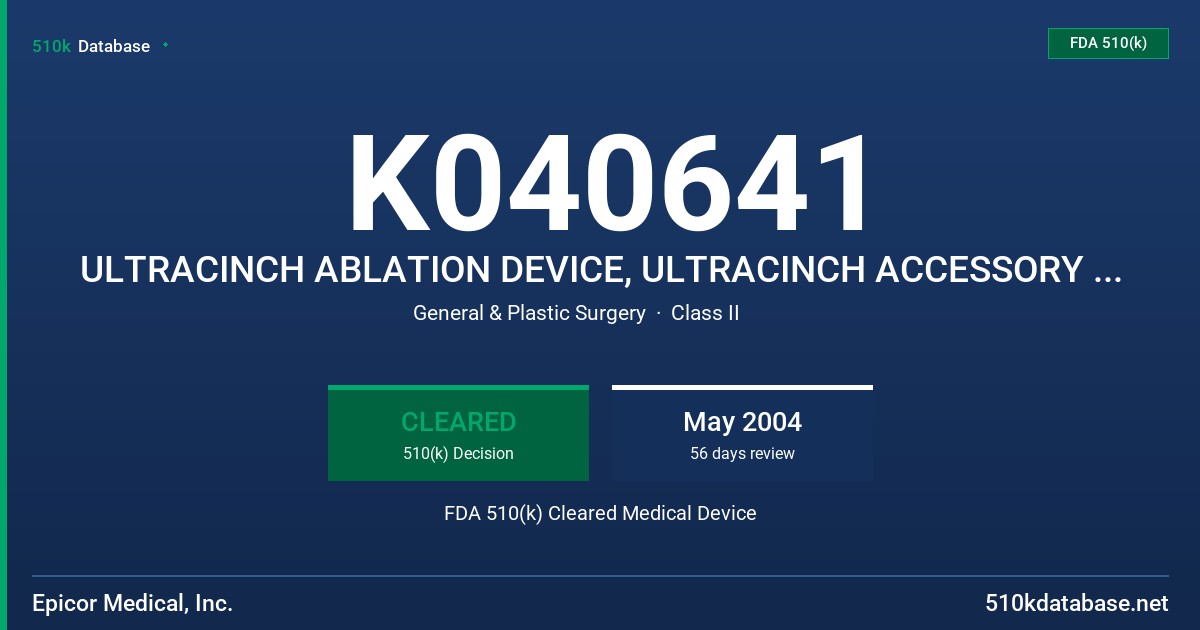 K040641 ULTRACINCH ABLATION DEVICE, ULTRACINCH ACCESSORY PACK, MODELS UC-8, UC-9, UC-10, UC-11, UC-12, UC-13, UC-14, UC-ACC-1 FDA 510(k) Cleared Medical Device
