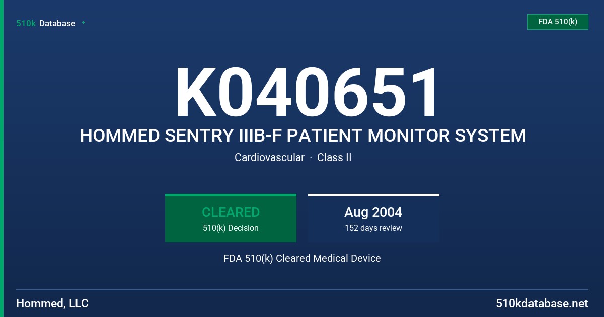 K040651 HOMMED SENTRY IIIB-F PATIENT MONITOR SYSTEM FDA 510(k) Cleared Medical Device
