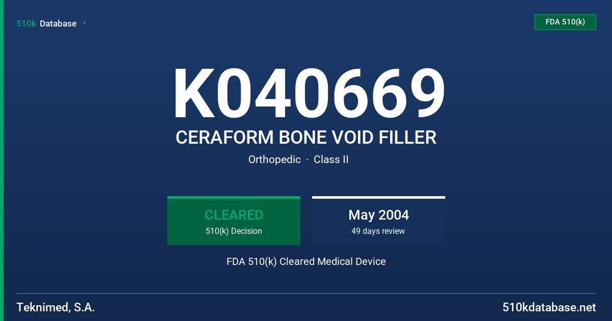 K040669 CERAFORM BONE VOID FILLER FDA 510(k) Cleared Medical Device