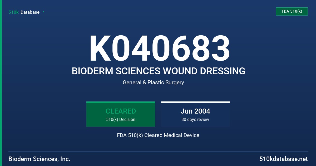 K040683 BIODERM SCIENCES WOUND DRESSING FDA 510(k) Cleared Medical Device