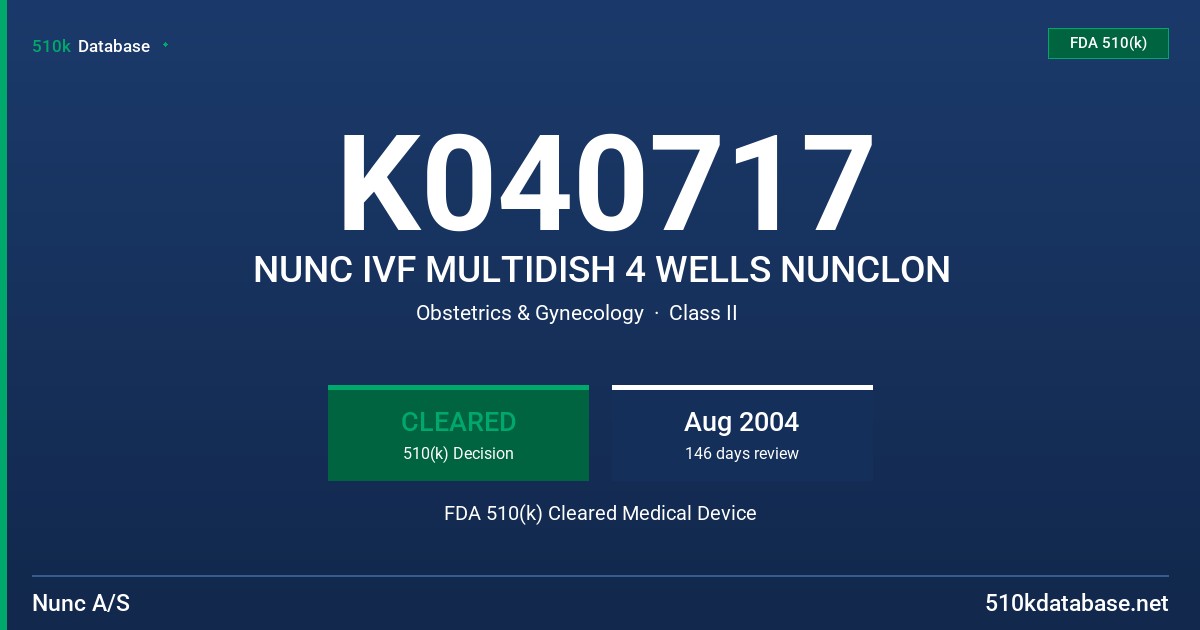 K040717 NUNC IVF MULTIDISH 4 WELLS NUNCLON FDA 510(k) Cleared Medical Device