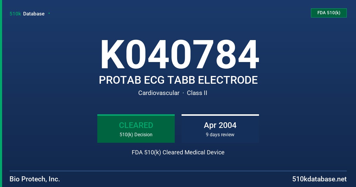 K040784 PROTAB ECG TABB ELECTRODE FDA 510(k) Cleared Medical Device