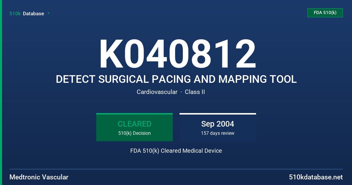 K040812 DETECT SURGICAL PACING AND MAPPING TOOL FDA 510(k) Cleared Medical Device