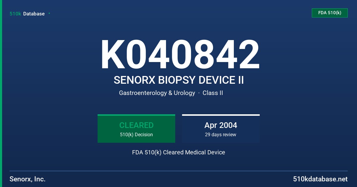 K040842 SENORX BIOPSY DEVICE II FDA 510(k) Cleared Medical Device