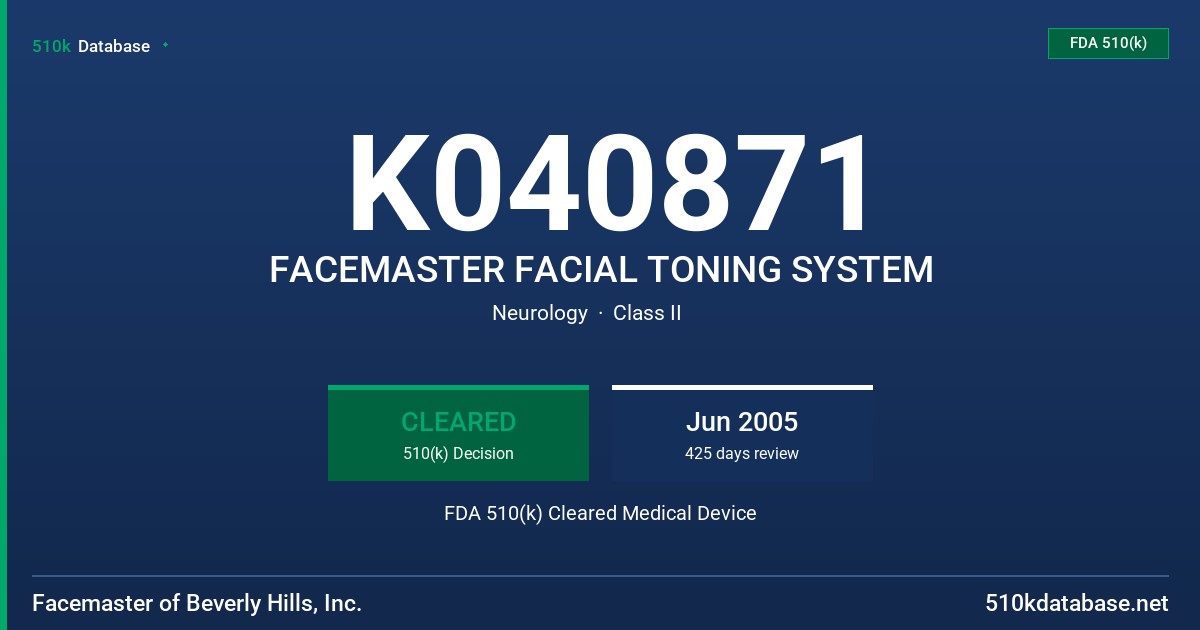 K040871 FACEMASTER FACIAL TONING SYSTEM FDA 510(k) Cleared Medical Device