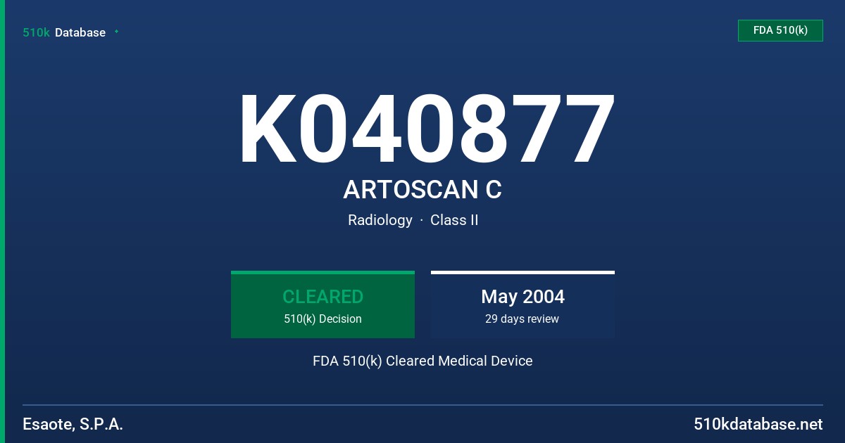 K040877 ARTOSCAN C FDA 510(k) Cleared Medical Device
