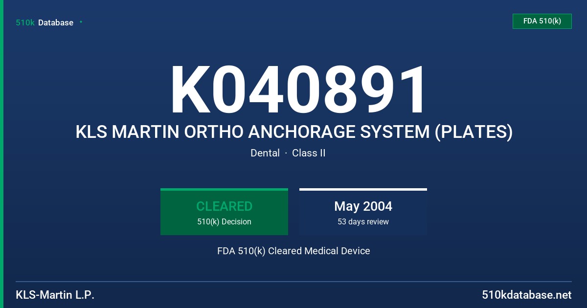 K040891 KLS MARTIN ORTHO ANCHORAGE SYSTEM (PLATES) FDA 510(k) Cleared Medical Device