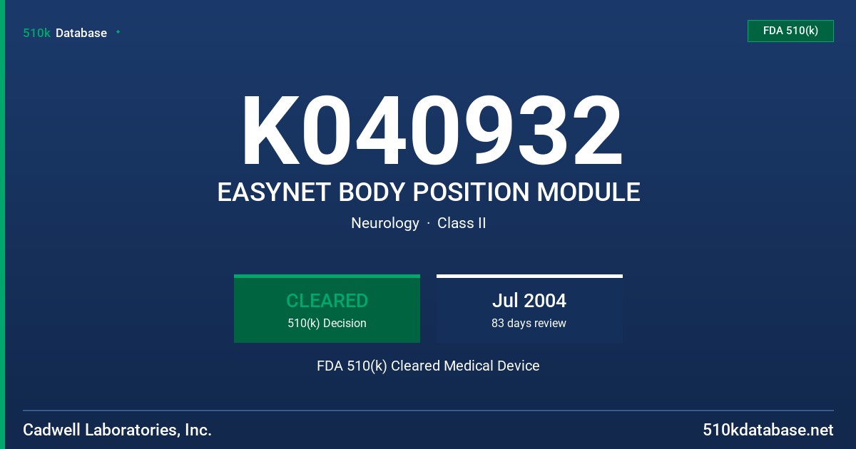 K040932 EASYNET BODY POSITION MODULE FDA 510(k) Cleared Medical Device