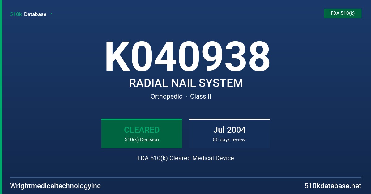 K040938 RADIAL NAIL SYSTEM FDA 510(k) Cleared Medical Device