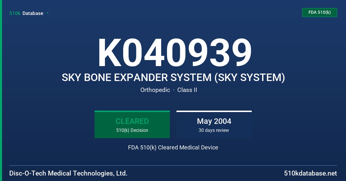 K040939 SKY BONE EXPANDER SYSTEM (SKY SYSTEM) FDA 510(k) Cleared Medical Device