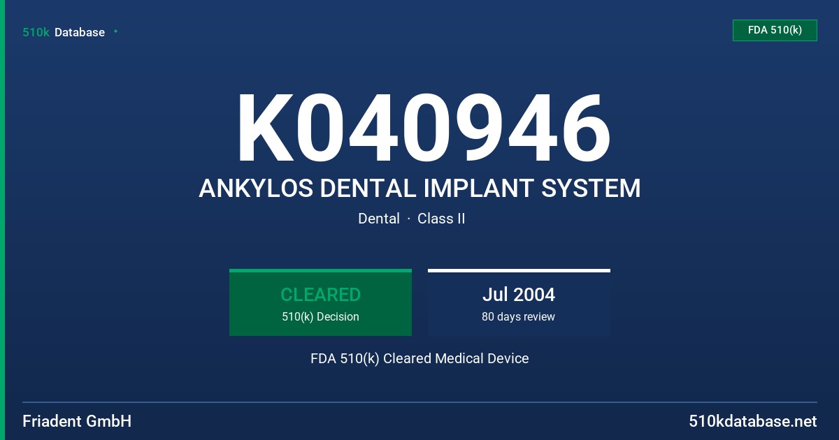 K040946 ANKYLOS DENTAL IMPLANT SYSTEM FDA 510(k) Cleared Medical Device