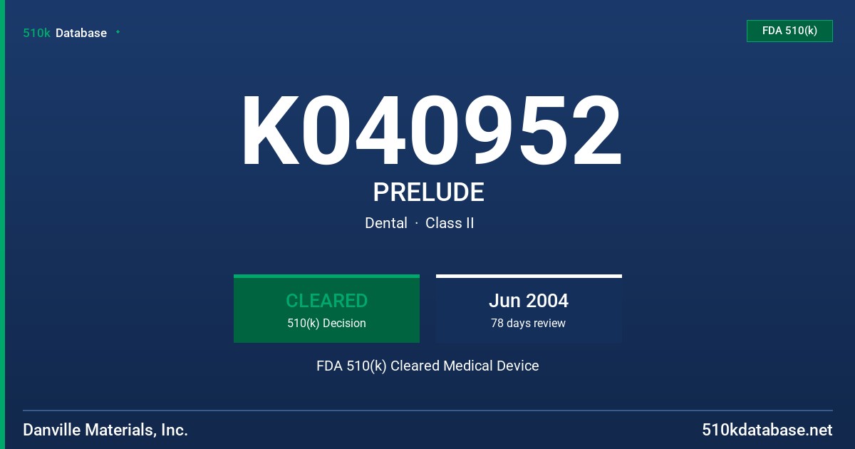 K040952 PRELUDE FDA 510(k) Cleared Medical Device