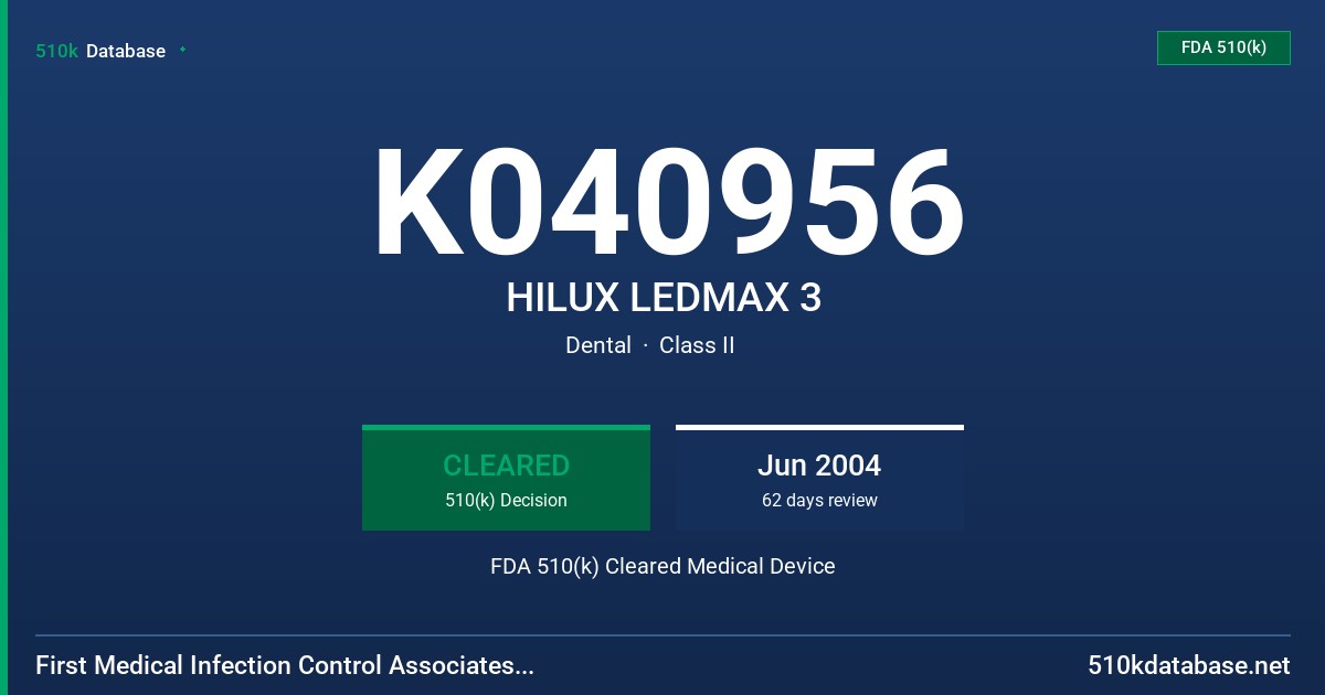 K040956 HILUX LEDMAX 3 FDA 510(k) Cleared Medical Device