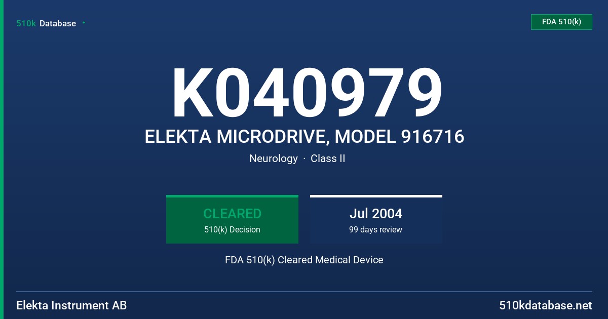 K040979 ELEKTA MICRODRIVE, MODEL 916716 FDA 510(k) Cleared Medical Device