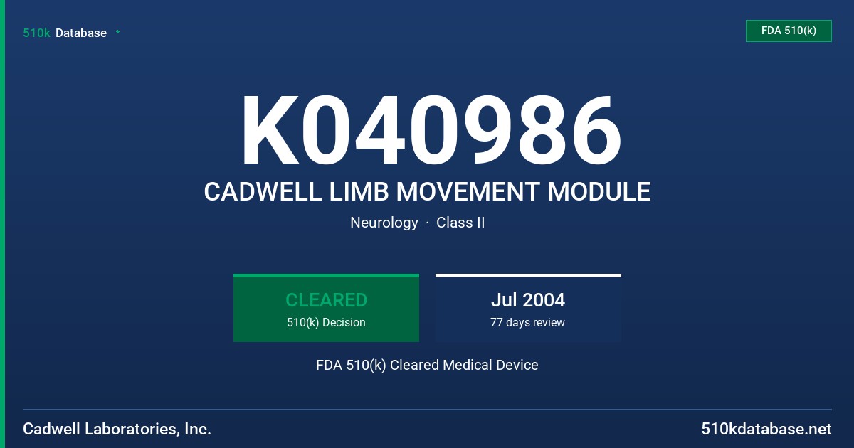 K040986 CADWELL LIMB MOVEMENT MODULE FDA 510(k) Cleared Medical Device