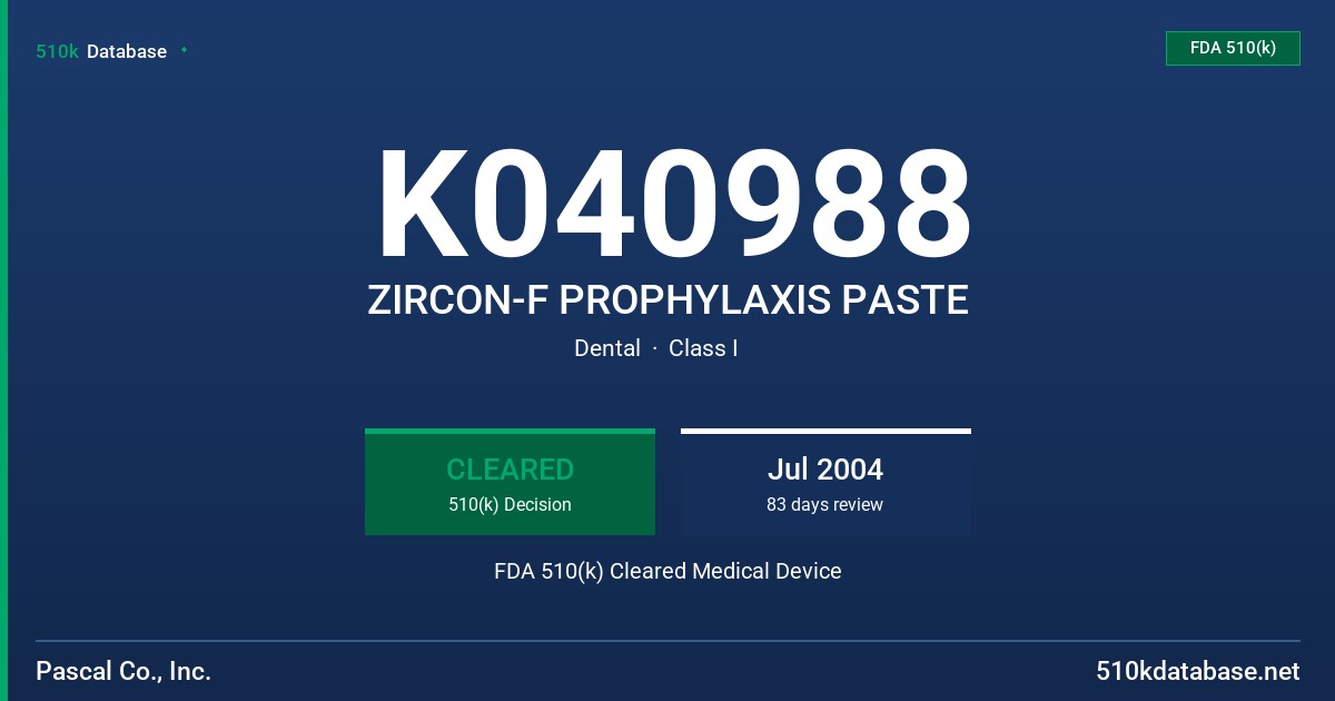 K040988 ZIRCON-F PROPHYLAXIS PASTE FDA 510(k) Cleared Medical Device