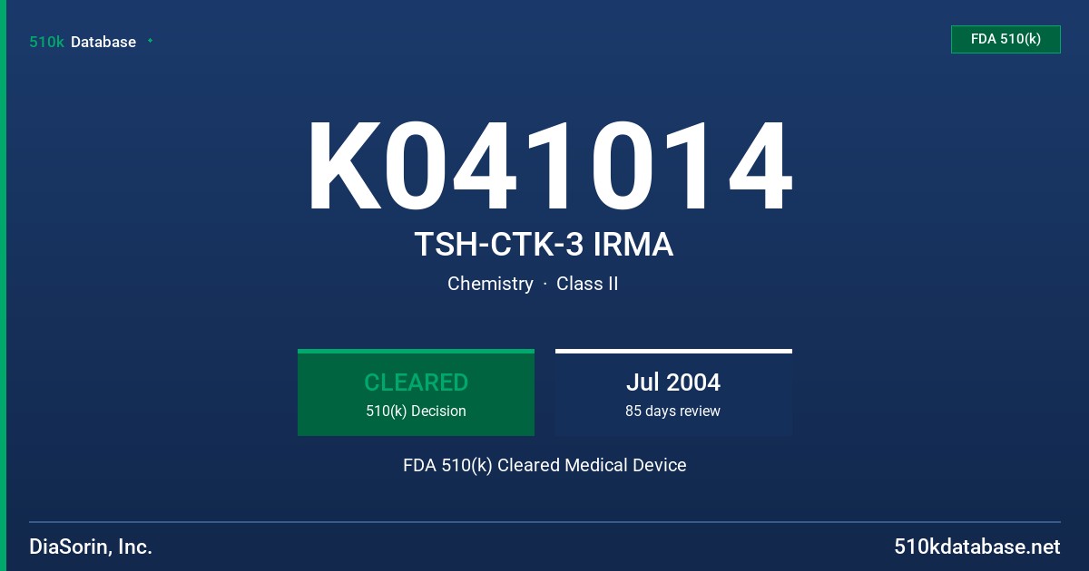 K041014 TSH-CTK-3 IRMA FDA 510(k) Cleared Medical Device