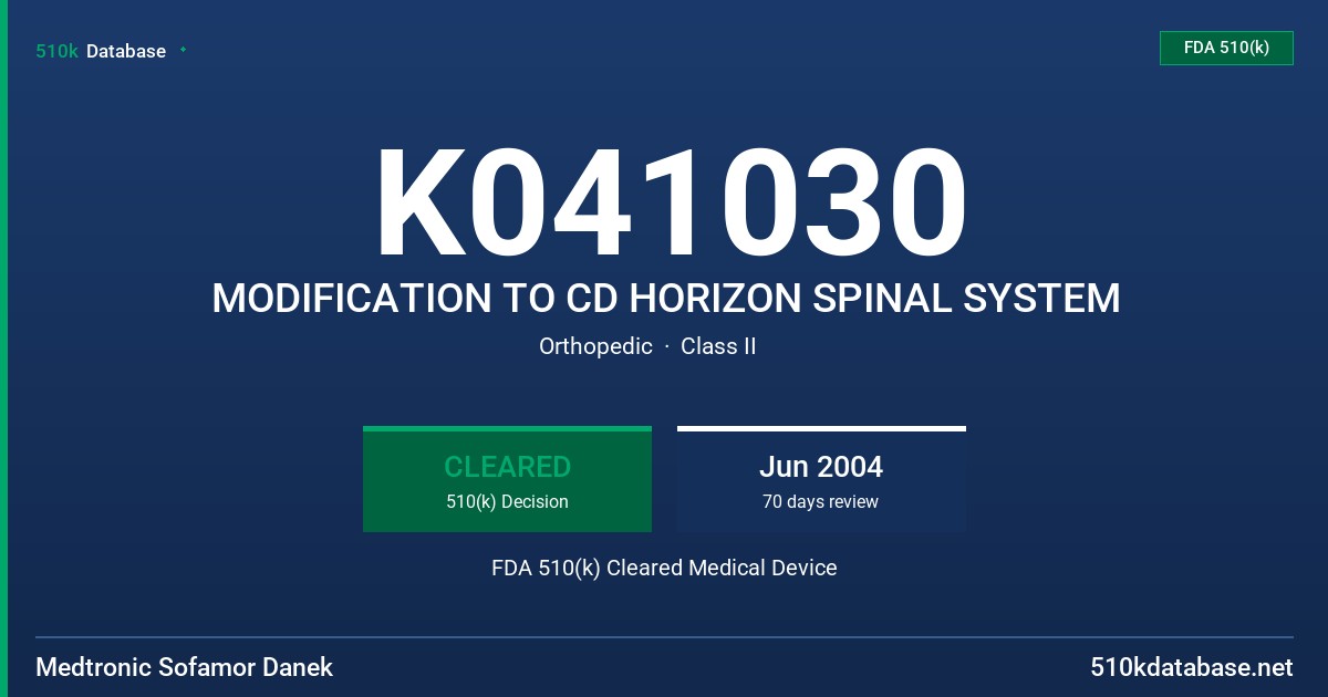 K041030 MODIFICATION TO CD HORIZON SPINAL SYSTEM FDA 510(k) Cleared Medical Device