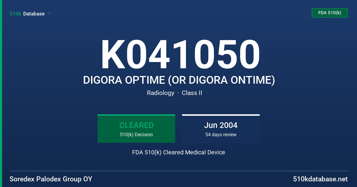 K041050 DIGORA OPTIME (OR DIGORA ONTIME) FDA 510(k) Cleared Medical Device
