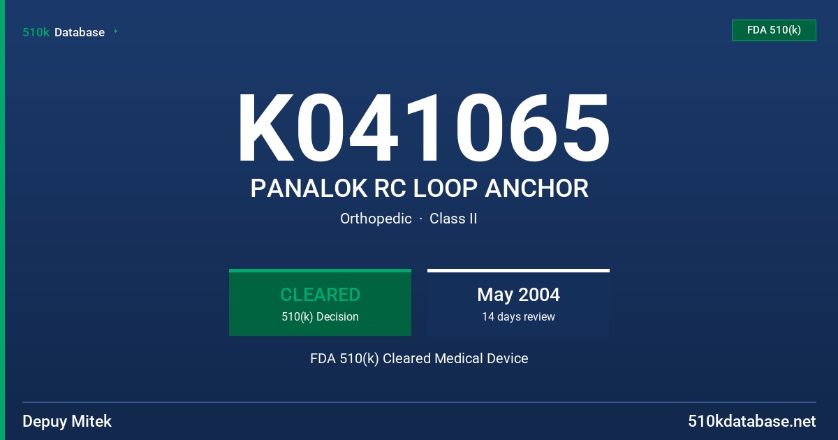 K041065 PANALOK RC LOOP ANCHOR FDA 510(k) Cleared Medical Device