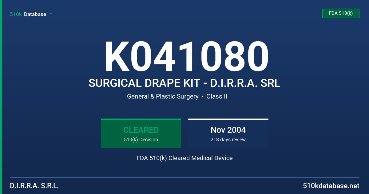 K041080 SURGICAL DRAPE KIT - D.I.R.R.A. SRL FDA 510(k) Cleared Medical Device