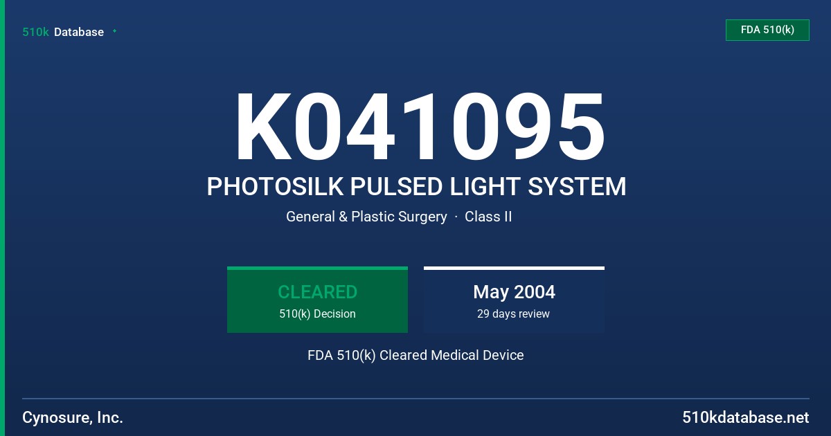 K041095 PHOTOSILK PULSED LIGHT SYSTEM FDA 510(k) Cleared Medical Device