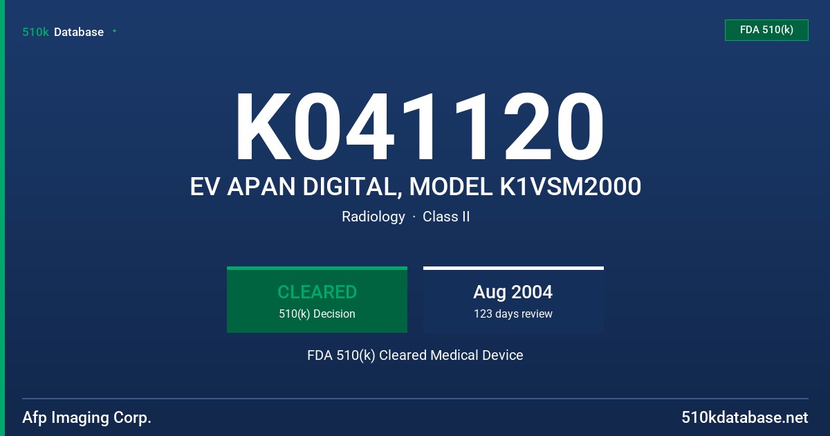 K041120 EV APAN DIGITAL, MODEL K1VSM2000 FDA 510(k) Cleared Medical Device