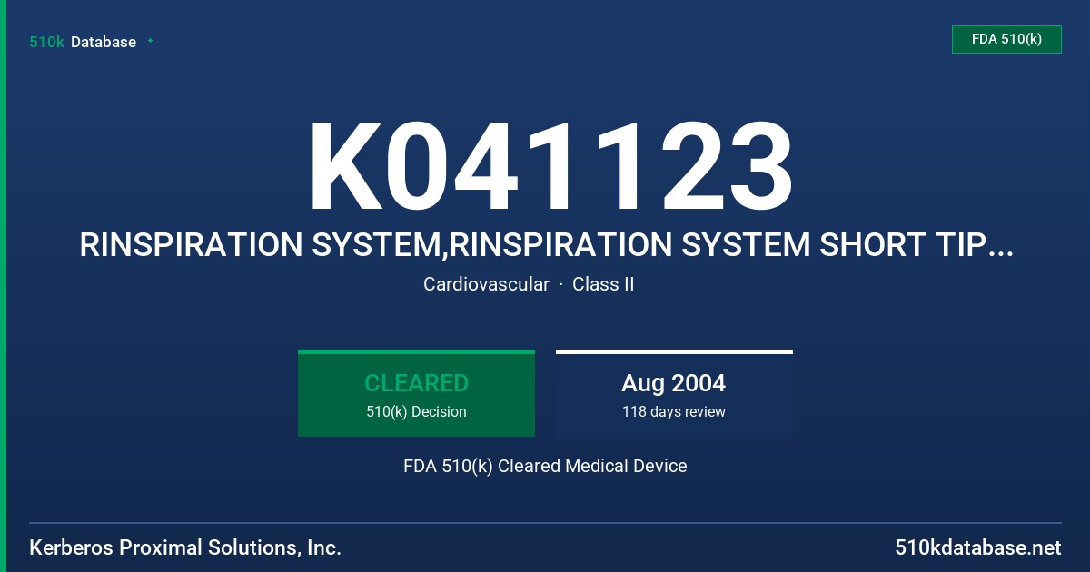 K041123 RINSPIRATION SYSTEM,RINSPIRATION SYSTEM SHORT TIP, MODELS FG01477/FG01703 FDA 510(k) Cleared Medical Device