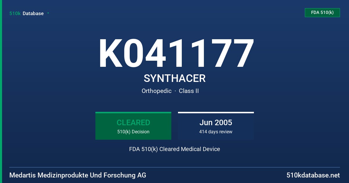 K041177 SYNTHACER FDA 510(k) Cleared Medical Device
