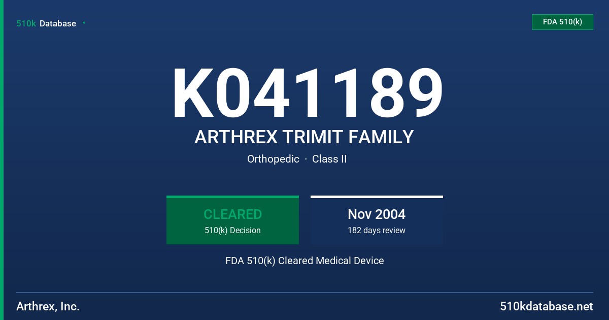 K041189 ARTHREX TRIMIT FAMILY FDA 510(k) Cleared Medical Device