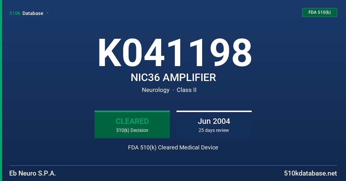 K041198 NIC36 AMPLIFIER FDA 510(k) Cleared Medical Device