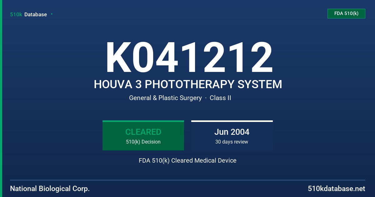 K041212 HOUVA 3 PHOTOTHERAPY SYSTEM FDA 510(k) Cleared Medical Device