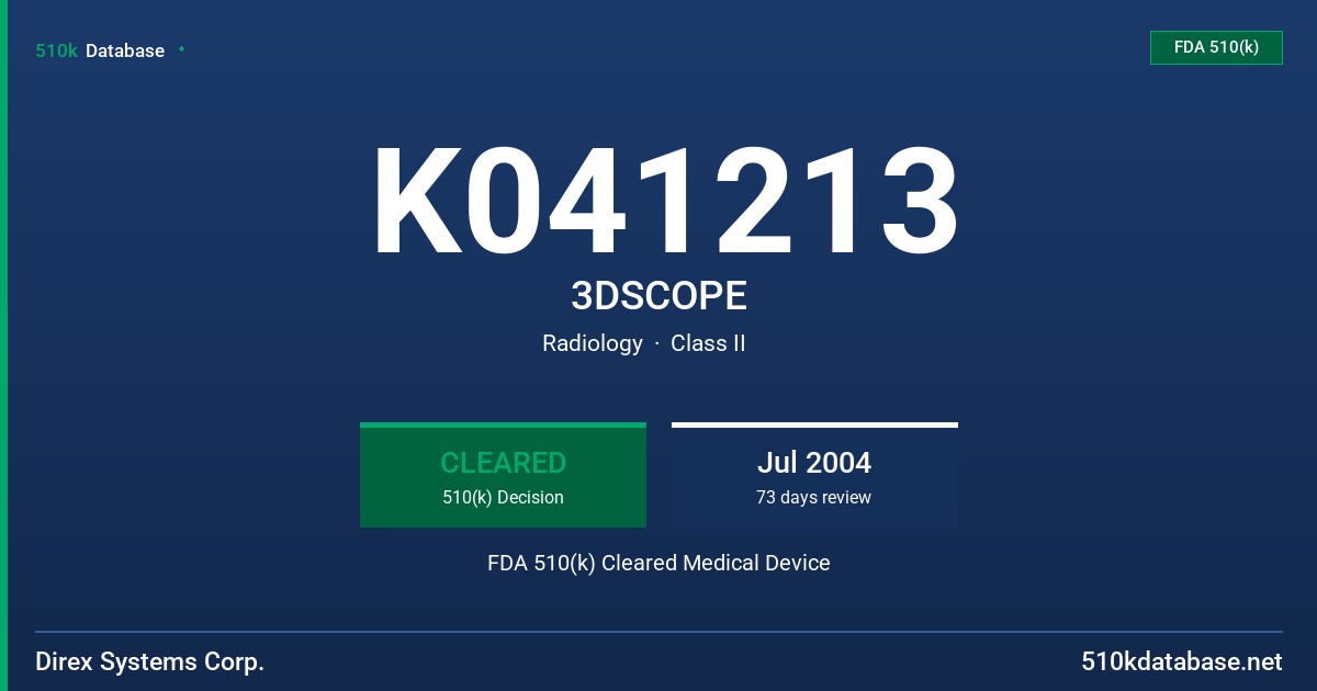 K041213 3DSCOPE FDA 510(k) Cleared Medical Device