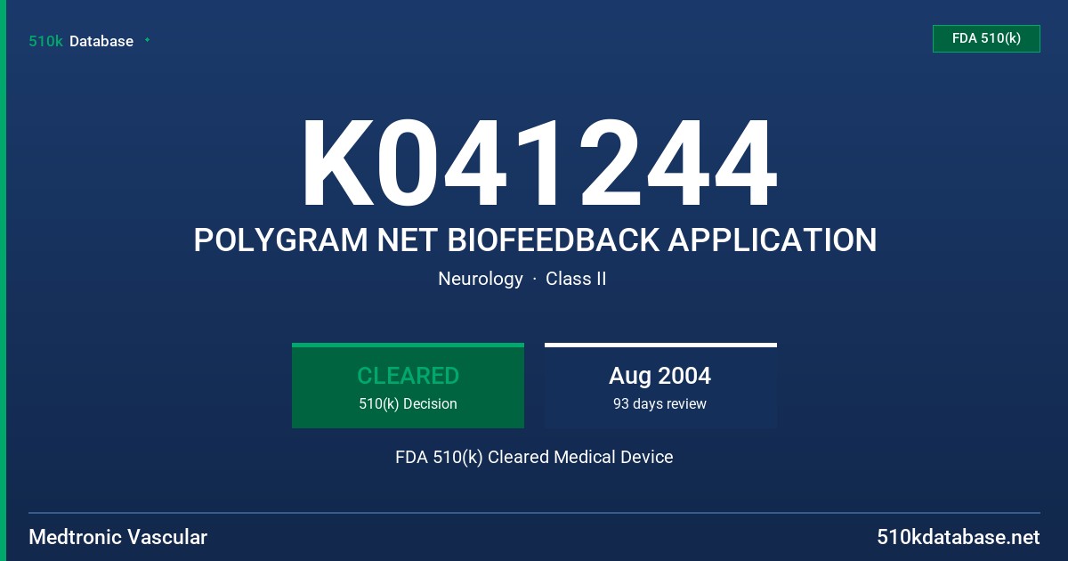 K041244 POLYGRAM NET BIOFEEDBACK APPLICATION FDA 510(k) Cleared Medical Device