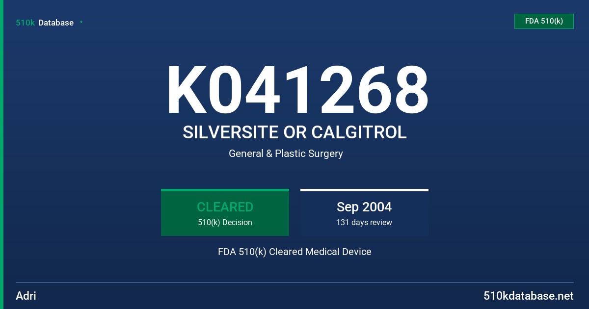 K041268 SILVERSITE OR CALGITROL FDA 510(k) Cleared Medical Device