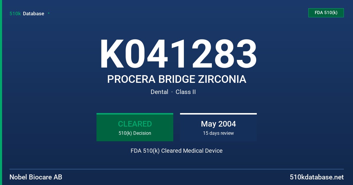 K041283 PROCERA BRIDGE ZIRCONIA FDA 510(k) Cleared Medical Device