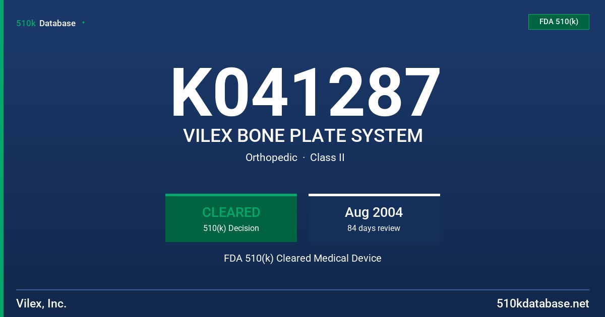 K041287 VILEX BONE PLATE SYSTEM FDA 510(k) Cleared Medical Device