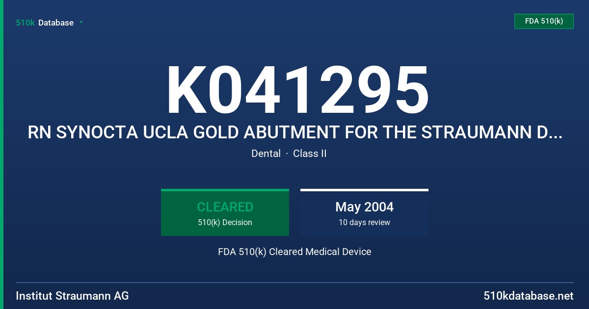 K041295 RN SYNOCTA UCLA GOLD ABUTMENT FOR THE STRAUMANN DENTAL IMPLANT FDA 510(k) Cleared Medical Device