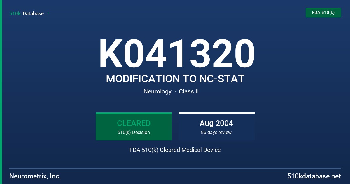 K041320 MODIFICATION TO NC-STAT FDA 510(k) Cleared Medical Device