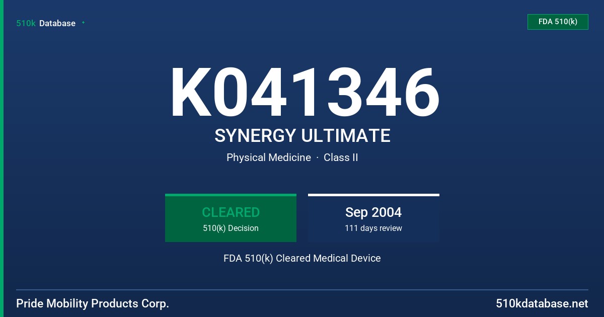 K041346 SYNERGY ULTIMATE FDA 510(k) Cleared Medical Device