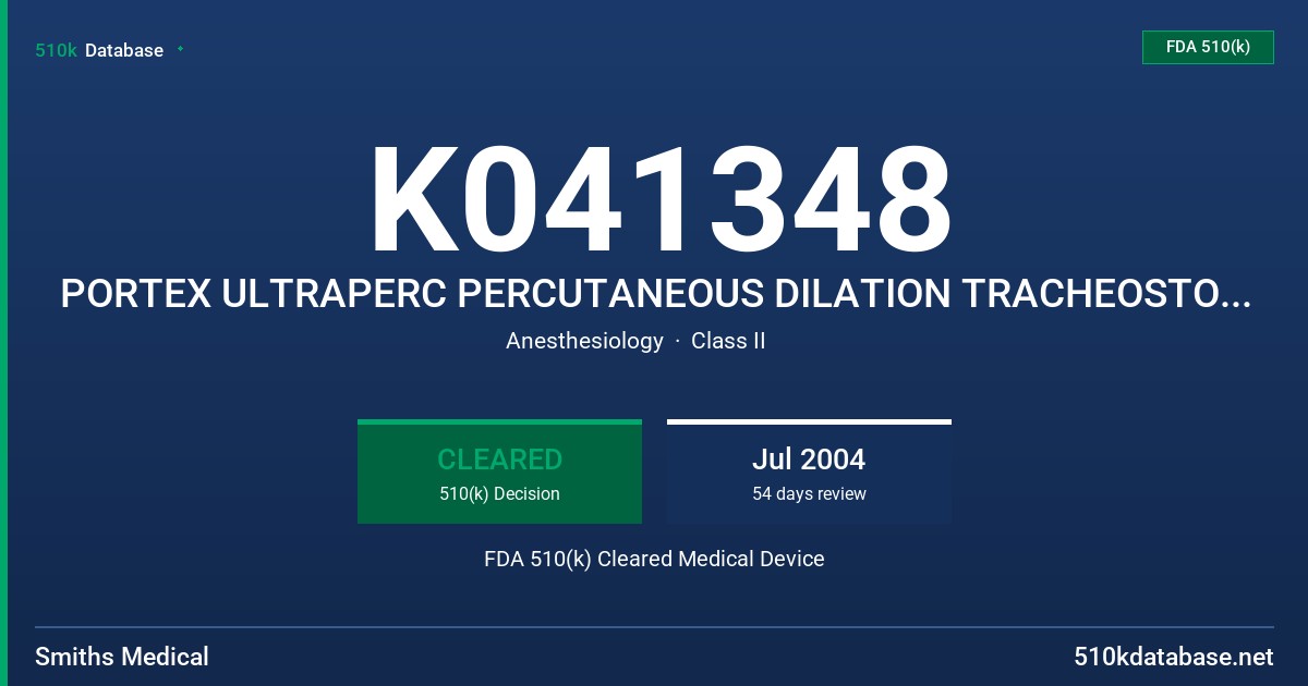 K041348 PORTEX ULTRAPERC PERCUTANEOUS DILATION TRACHEOSTOMY KIT_WITH SERIAL DILATORS OR SINGLE STAGE DILATOR, BLUE LINE ULTRA FDA 510(k) Cleared Medical Device