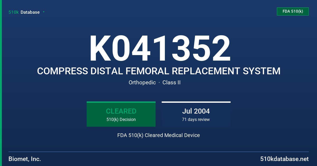 K041352 COMPRESS DISTAL FEMORAL REPLACEMENT SYSTEM FDA 510(k) Cleared Medical Device
