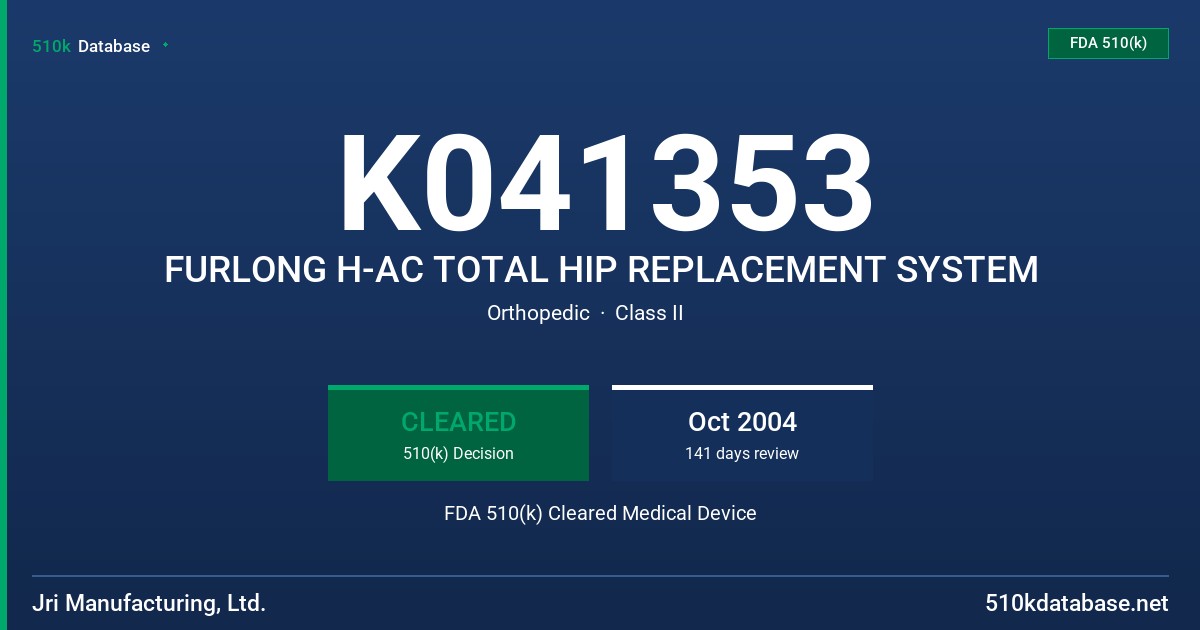 K041353 FURLONG H-AC TOTAL HIP REPLACEMENT SYSTEM FDA 510(k) Cleared Medical Device