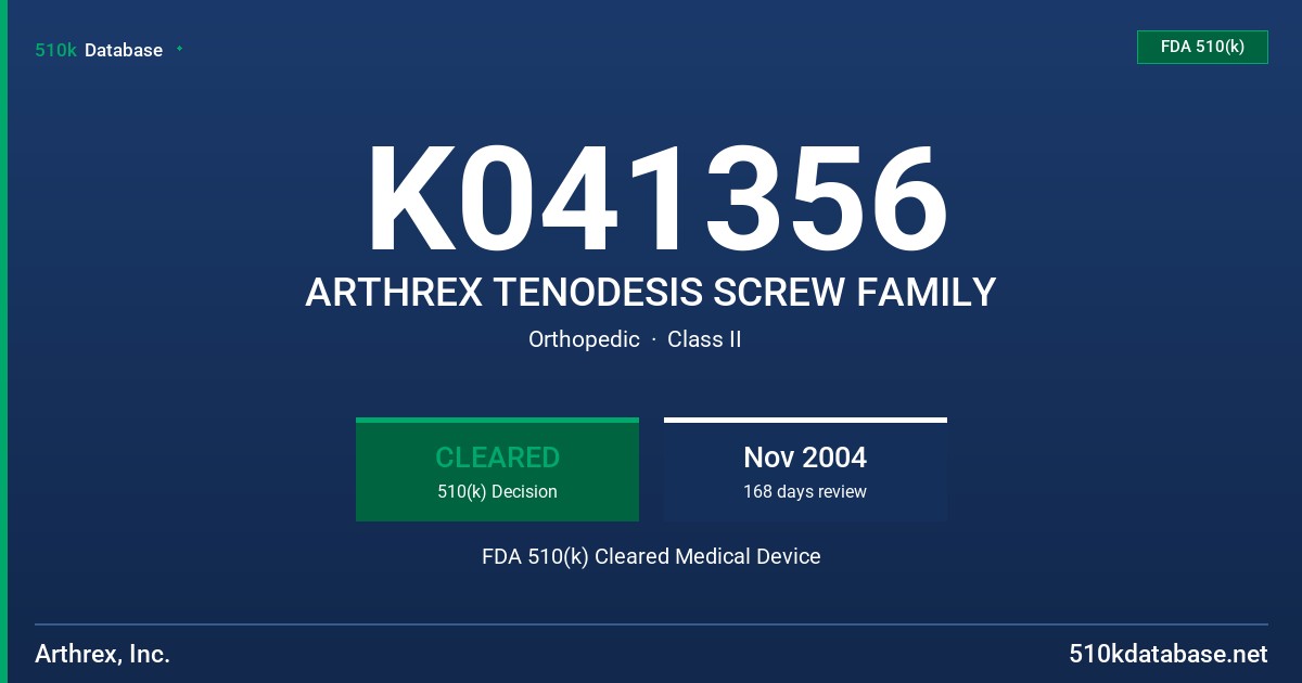 K041356 ARTHREX TENODESIS SCREW FAMILY FDA 510(k) Cleared Medical Device