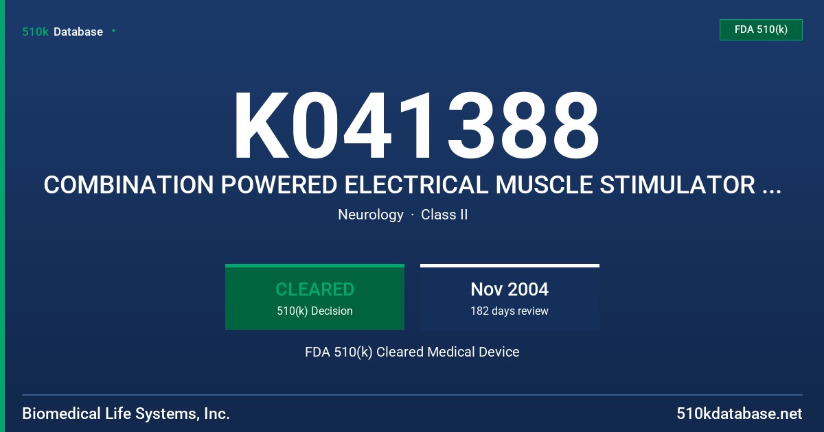 K041388 COMBINATION POWERED ELECTRICAL MUSCLE STIMULATOR AND INTERFERENTIAL STIMULATOR, MODEL BMLS04-1 FDA 510(k) Cleared Medical Device